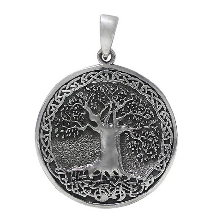 Sterling Silver Detailed Tree of Life Round Pendant - Click Image to Close